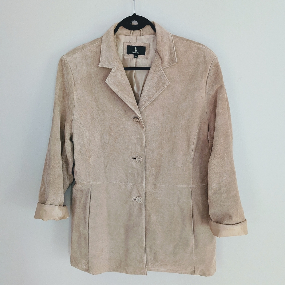 BRAEMAR Sz LP Blazer Suede With Pockets Shoulder Pads Vintage Jacket Blazer